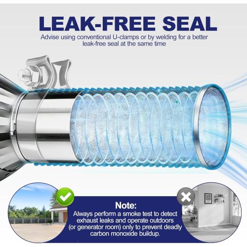 2 ID x 72 Universal Exhaust Flex Pipe, 304 Stainless Steel Flexible Exhaust Tubing