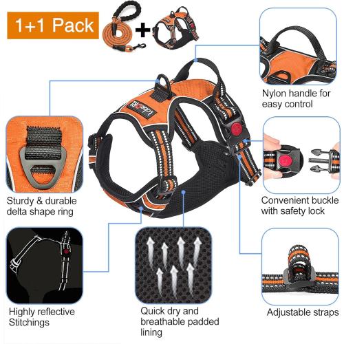 No Pull Dog Harness Adjustable Reflective Oxford Easy Control Medium Large Dog Harness with A Free Heavy Duty 5ft Dog Leash