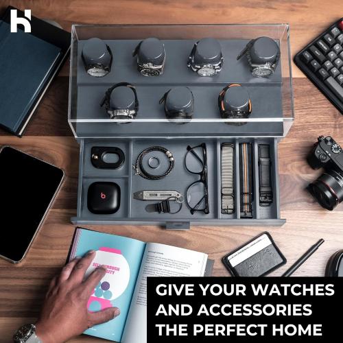 Holme & Hadfield Premium 7-Slot Wooden Watch Display Case with Lifetime Assurance – Large Handcrafted Men’s Watch Box with Accessory Drawer – Father’s Day Gift for Collectors – Luxury Built to Last- Brown