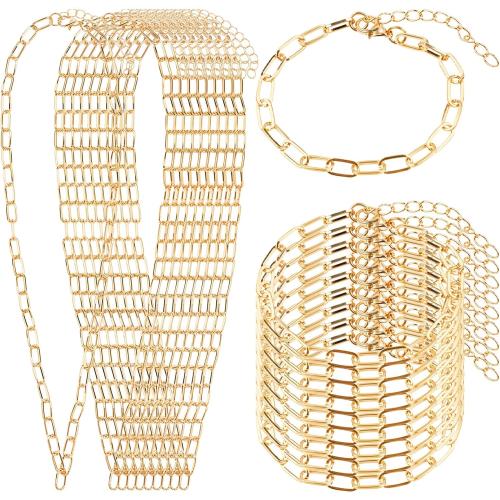 20 Pcs 18K Gold Plated Necklace Bracelet Chain Kit, Paperclip Alloy Link Fit Clip on Charm, Charm Bracelet Necklace Kit for Women DIY Jewelry Making (Gold)