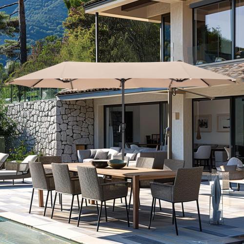 GREEN PARTY 13ft Rectangle Patio Umbrella, Double Sided Outdoor Table Umbrella with Crank & 1.5 Pole, Large Market Umbrella for Poolside Garden Deck Backyard, Beige