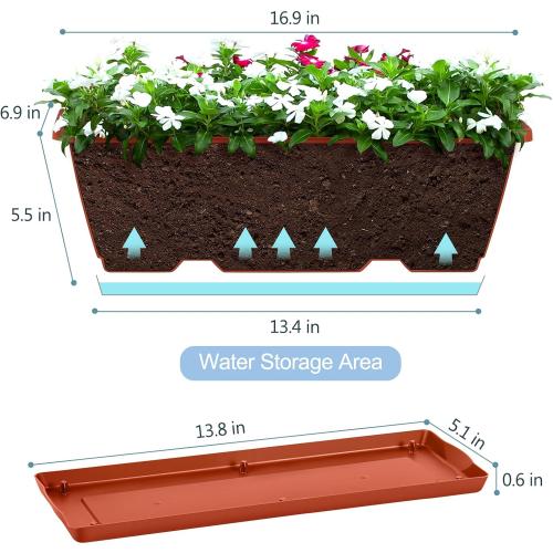smusei Window Boxes Planters 17’’ Railing Planter Box with Adjustable Brackets, 4 Pack Hanging Deck Railing Planters Rectangular Flower Pots for Outdoor Patio Balcony Fence