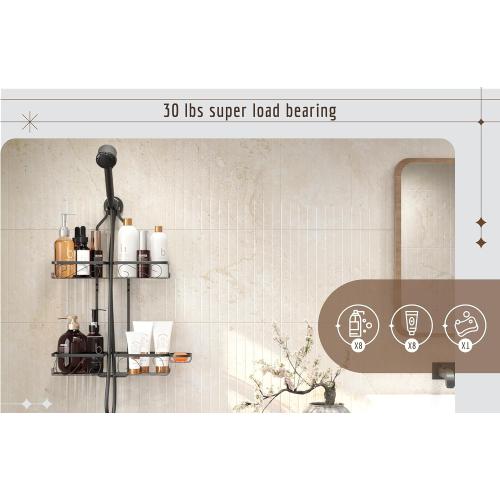Adjustable Shower Caddy Hanging Rustproof Shower Caddy for Handheld Showerheads, Shower Organizer with Hooks Soap Holder Toothbrush Holder, Anti-Swing Shower Rack Bathroom Accessories, Black (Black)