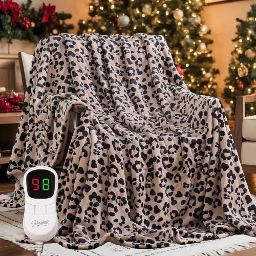 Homemate Heated Blanket Electric Throw - 50“x60“ Heating Blanket with 10 Fast Heat Levels 8 Hours Auto Off Soft Cozy Flannel Over-Heated Protection ETL Certification Keep Warming in Home