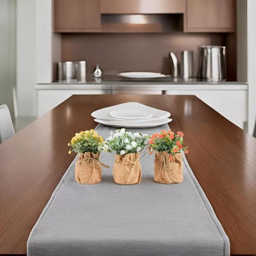 Velener Artificial Flowers in Small Burlap Bag Vases 3Pcs - Faux Flowers Farmhouse Home Coffee Table Bookshelf Office Desk Decor Kitchen Dining Room Fake Plants Indoor(Red/White/Yellow)