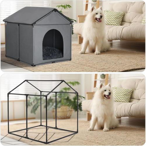 Large Dog House Soft Indoor (Int 30x28x23in/Ext 31x30x31in) w/Soft Cushion | Oxford Fabric, More Stable Frame, Thickened Roof, Ideal for Labrador, Husky, Samoyed, Golden Retriever, German Shepherd