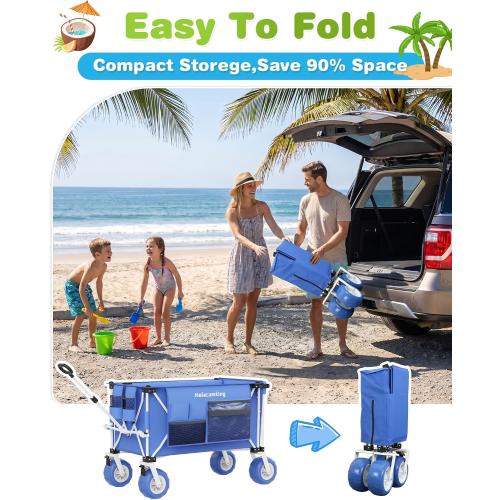 59L Beach Wagon with 9×4 Big Sand Wheels, Expandable Tailgate | Heavy Duty Collapsible Utility Cart with 9 All-Terrain Non-inflatable Balloon Wheels for Beach Camping Baseball Fishing
