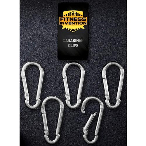 Silver Carabiner Clip 5 Pack - Multipurpose Heavy Duty Snap Hooks - Small and Large Clips for Keys - Carribeaner Hook