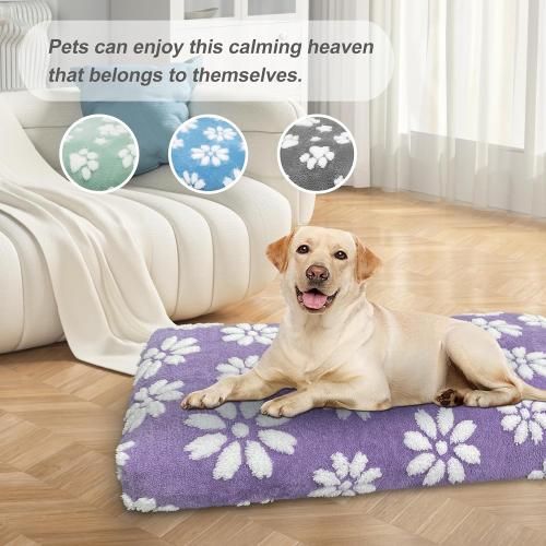 Dog Bed, Cute Thick Dog Bed for Crate Kennel, Fluffy Pet Bed with Removable Washable Cover and Anti-Slip Bottom Purple Flower
