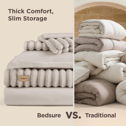 Bedsure Gentlesoft™ 2-in-1 King Size Comforter Detachable Fluffy Blanket, Beige Bedding for All Season Use, Detachable Design for Space Saving