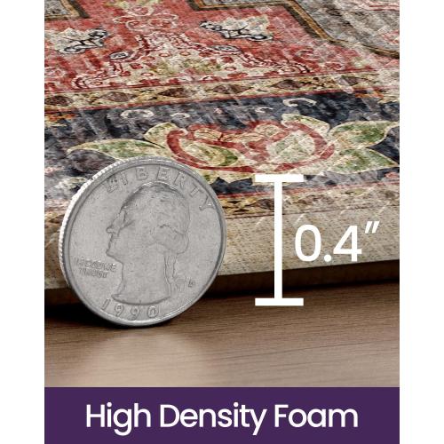 Kitchen Floor Mats Anti Fatigue, 23x86 Large Long Cushioned Vintage Runner Rug Waterproof, Standing Comfort Memory Foam Padded for Front Sink Laundry Office, Beige and Red