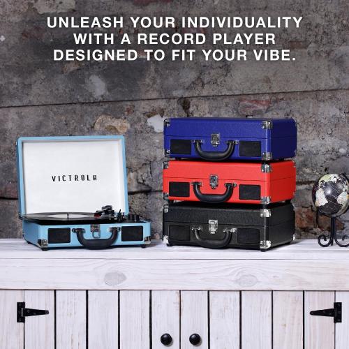 Victrola Journey - Bluetooth Suitcase Record Player - Brown | Built-in stereo speakers, 3-speed turntable plays 7, 10 and 12 records, Bluetooth streaming, headphone jack