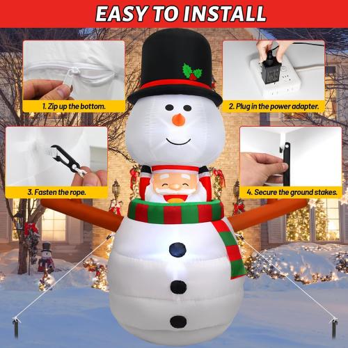 6FT Christmas Inflatable Outdoor Decorations Animated Snowman Santa Claus Pop Up Xmas Blow Ups Holiday Yard Decor with LED Lights Winter Lighted Snow Man Blowup for Outside Indoor Party Lawn Garden