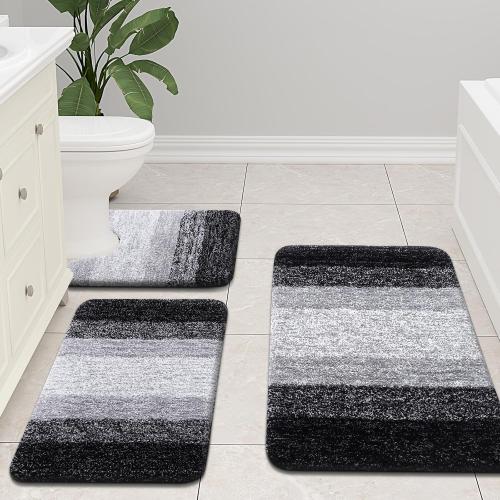 Arotive Microfiber Bathroom Rugs, Shaggy Soft and Absorbent Bath Rug, Non-Slip, Thick Plush Machine Washable Dry Bath Mats for Bathroom, Tub and Shower, 24x16, Black, Rectangular