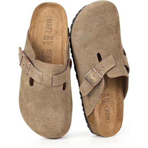 Women’s Genuine Suede Clogs for Women Slip-On Buckle Slides Women's Mules & Clogs Natural Rubber Cork Footbed Sandals Potato Shoes with Arch Support