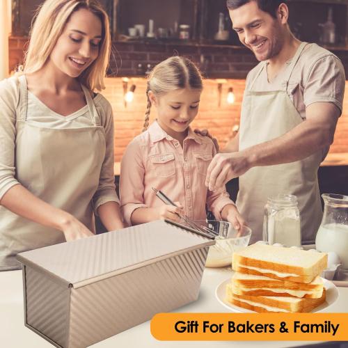 Bronze 2-pack 2.2lb Gold Pullman Loaf Pan with Lid, Premium Non-Stick Coating Bread Pan, PFTE and PFOA-Free, Safe and Healthy Baking for Homemade Bread with Family-sized Recipes