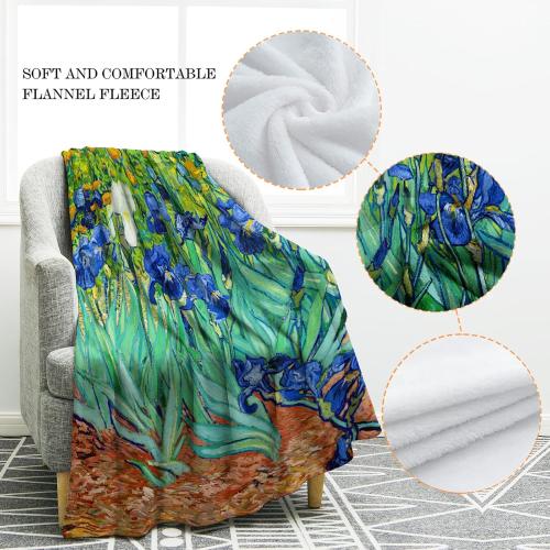 Jekeno Floral Blanket Flower Gifts for Women Kids Girls Wife Mom Birthday Christmas Home Bedroom Blue Purple Flowers Flowers Oil Painting Decor Soft Cozy Throw Blankets 50x60