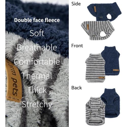 Fitwarm 2 Pack Striped Fleece Dog Sweater, Warm Winter Dog Clothes for Small Dogs Boy Girl, Fuzzy Pet Outfit, Doggy Pullover Jumper, Grey, Navy, XXL