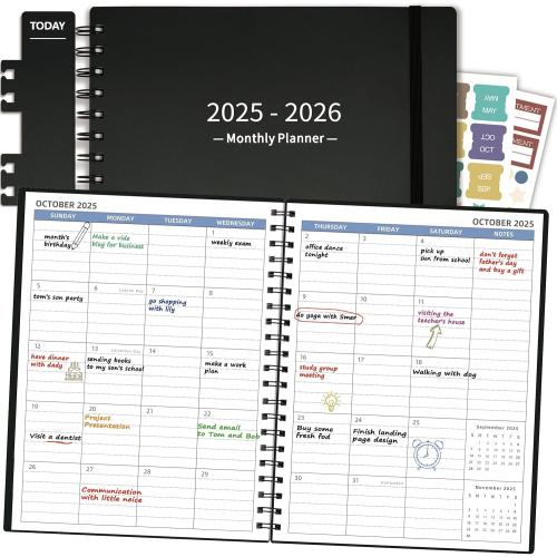 Monthly Planner 2026 (7.4'' x 9.6''), Jul 2025-Dec 2026, 18 Months Calendar Academic Planner, Agenda with Bookmark & Pocket, Perfect for School & Work, 120GSM Paper, Black