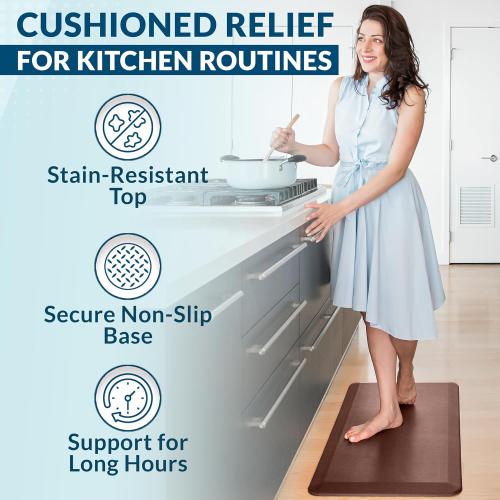 ComfiLife Anti Fatigue Floor Mat – 3/4 Inch Thick Kitchen Mats for Floor, Standing Desk Mat, Kitchen Rug – Comfort at Home, Office – Durable – Stain Resistant – Non-Slip Bottom (24 x 70, Brown)
