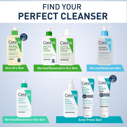 CeraVe Foaming Facial Cleanser, Daily Face Wash for Oily Skin, Hyaluronic Acid   Ceramides   Niacinamide, Fragrance Free & Paraben Free, Non-Drying Oil Control Face Wash, 16 Fluid Ounces