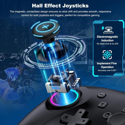 Wireless PC Gaming Controller - Enhanced Wireless Blue-tooth Controller with Hall Joysticks & 1000mAh Battery-Game Controller Work for Android/iOS/Steam and Switch 2/1 with Turbo Controller with Programmable (Black-PC)