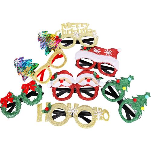 Max Fun 12Pcs Christmas Glasses Glitter Holiday Party Glasses Frames Christmas Decoration Accessories Costume Eyeglasses for Christmas Parties Holiday Favors (One Size Fits All)