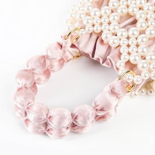 COLOR GREEN YUSHINY Women Faux Pearl Beaded Pleuche Handle Bag Hollow Evening HandBag with Velvet Lining for Wedding Party