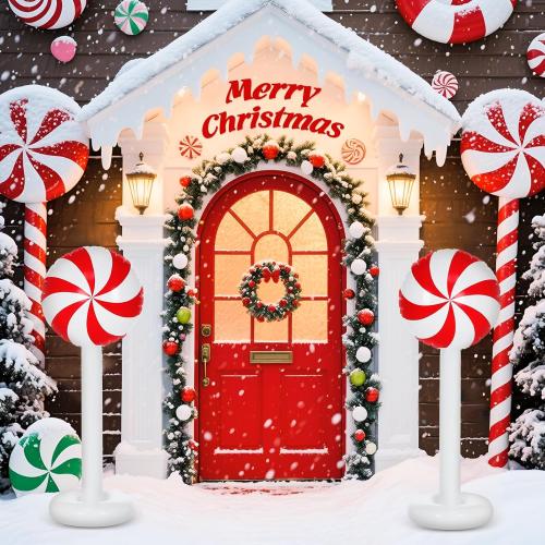 4 Pcs Christmas Inflatables Candy Outdoor Decorations 4 FT Christmas Candy Inflatable Column Blow up Decoration for Winter Xmas Lawn Yard Garden Home Decor(Red, White)