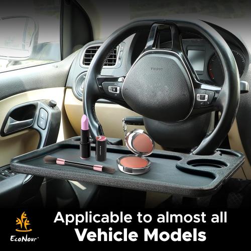 EcoNour 2 in 1 Car Steering Wheel Desk | Tray for Laptop Car Mount with Pen Holder | Desk Console for Car | Food Tray for Eating with Drinks Holder | Multipurpose Travel Car Accessories
