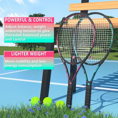 Pro Tennis Racket for Adults, 2 Player 27 inch Speed Tennis Racquet Acceptable for Beginner and Professional with 3 Tennis Balls, 2 Vibration Dampes, 2 Overgrips, Tennis Bag