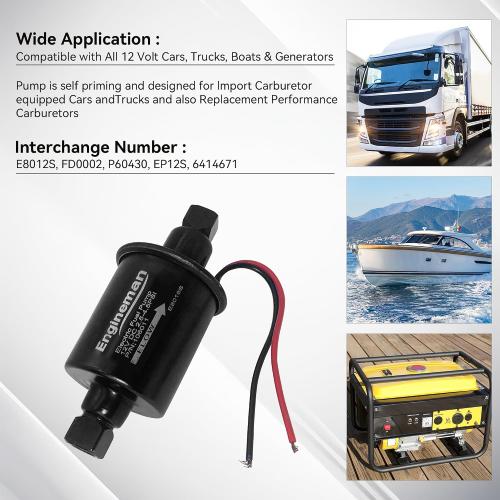 Universal Electric Fuel Pump 12V 2.5-4.5 PSI Inline External 5/16 Inch Compatiable with Gas Diesel Marine Carburetor Marine E8016S