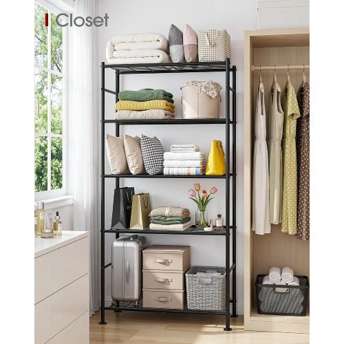 Sakugi Storage Shelves - 5 Tier Shelf Organizer, Heavy Duty Garage Shelving Unit with Leveling Feet, Stable Metal Shelves Organizer for Pantry, Kitchen and Closet, 33.0 W x 12.6 D x 72.0 H, Black