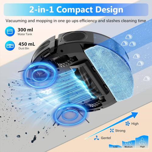 Used and missing parts Tikom Robot Vacuum and Mop Combo, 5000Pa Robotic Vacuum Cleaner, 150 Min Max, App & Remote Control, Ideal for Hard Floor, Carpet, Pet Hair, Self-Charge(G8000 Max)