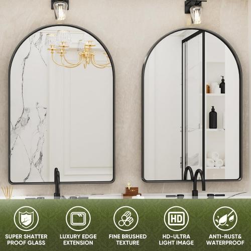 Suidia 24 x 36 Bathroom Mirror, Bathroom Vanity Mirror Metal Framed, Wall-Mounted Mirrors for Bedroom, Living Room, Entryway, Hallway, Black, Arch Style