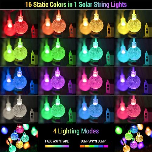 XEWEA Solar String Lights Outdoor 16 Colors 66 LED 39Ft Waterproof Outdoor String Lights with 20 Modes Remote Solar Powered Crystal Globe Lights for Garden Home Party Christmas Decorations