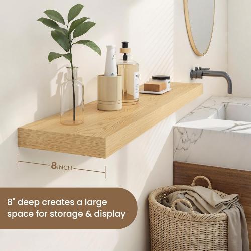 Dreamland 8 Deep Long Floating Shelves, 32 Inches Floating Shelves for Wall Set of 2, Large Display & Storage Shelf, Wall Shelf for Bathroom Bedroom Living Room Kitchen Office, Oak