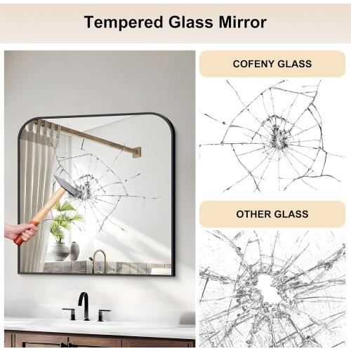 Bathroom Mirror, 30x30 inch Black Rectangle Wall Mounted Mirror with Thin Frame, Bathroom Vanity Mirrors for Over Sink, Entryway, Living Room, Bedroom