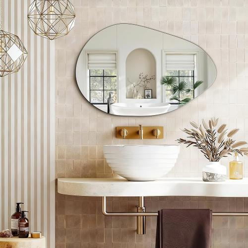FICTOR Irregular Asymmetrical Wall Mirror, 32 x 21 Modern Decorative Mirror for Entryway, Bathroom, Bedroom, Living Room, Dining Room
