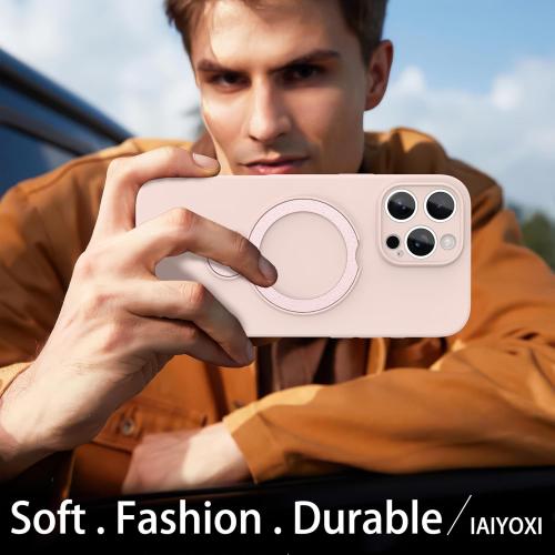 Upgraded 360° Spin for iPhone 13 Silicone case with Invisible Stand, Soft Anti-Scratch Microfiber Lining Inside Phone Cover with Kickstand Rotatable for Women and Men, Light Pink