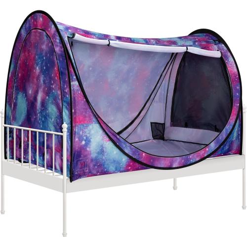 VIVOHOME Pop-Up Bed Tent Twin Size, Privacy Bed Canopy with 4 Doors and Mosquito Mesh, Breathable Sleeping Tent with Light Starry Sky Pattern for Kids and Adults