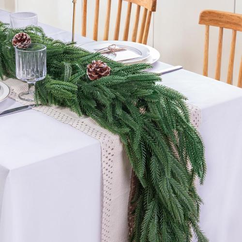 2Pcs 6 FT Artificial Christmas Norfolk Pine Garlands, Real Touch Christmas Garland, Greenery Garland for Mantle, Table, Fireplace, Wall, Stairs Winter Holiday Indoor Outdoor Xmas Decor