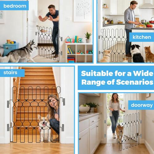 Retractable Dog Gate for Front Door, Bite-Proof Metal Pet Dog Barrier, Foldable Space-Saving Wall-Mounted for Small and Medium-Sized Dogs, Easy Install Dog Gate, Indoor/Outdoor (W: 35.5in H: 31in)