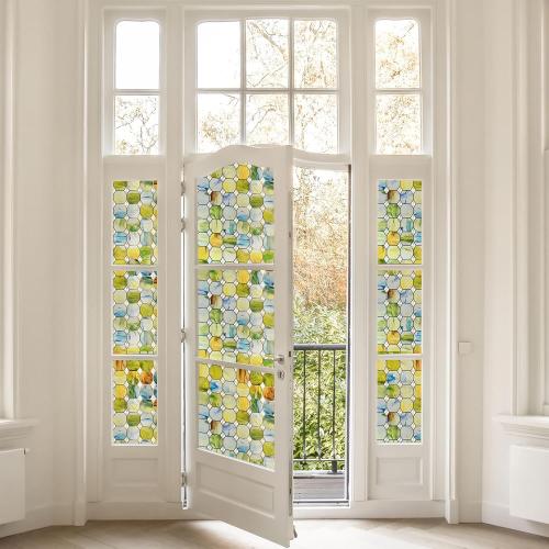 3D Stained Glass Window Film, Decorative Window Privacy Film for Bathroom,Front Door,Home, Sun Blocking Heat Control,Static Cling, Eternal Prism 23.6inch x 35.4inch