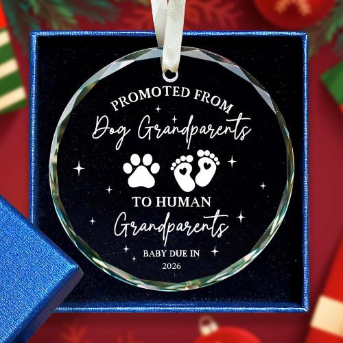 Grandparents Gifts - First Time Grandparents Gifts for Grandma, Grandpa - Baby Pregnancy Announcement Ornament for Grandma Grandpa - Promoted from Dog Grandparent to Human Grandparent Ornament