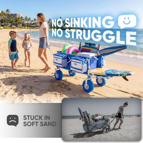 Sekey Heavy Duty Beach Wagon with 9 Big Sand-Proof Wheels, 300L Oversized Foldable Beach Cart with Cooler| Adjustable Handle & Balloon Tires for Sand, Camping,Vacation