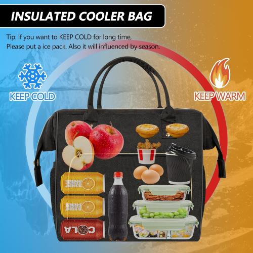 IDEATECH Insulated Lunch Box for Women & Men, Stylish Ladies Lunch Bag for Work, Leak Proof Portable Cooler Bag for Picnic, Black Lunch Tote Bags with Adjustable Shoulder Strap, Gifts for Mom (Black)