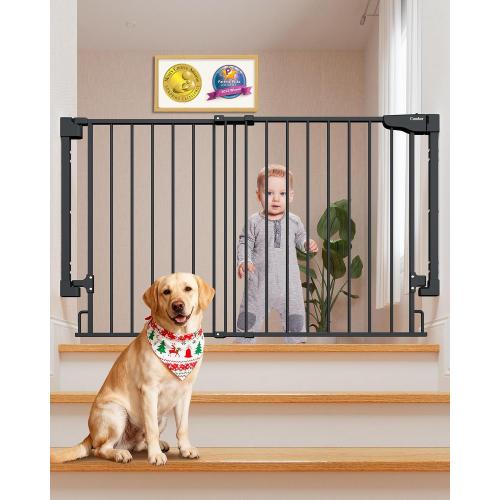 Cumbor Expandable 31.6-48 No Bottom Bar Baby Gate for Stair, Wide Dog Gate | 2-in-1 Hardware Mounted, 28 Tall Pet Gate for Doorways with Large Walk Thru Door, Child-Proof Safety Gate for Kids (Black)
