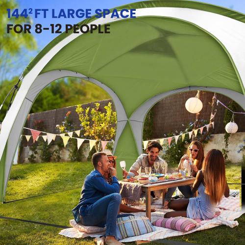 UNICAMPER Beach Tent 12 X 12ft Large UPF50  Pop Up Canopy with 2-Pcs Side Wall, Sun Shelter Rainproof, Waterproof for Camping Trips, Backyard Fun, Fishing, Parties, Or Picnics(Green)