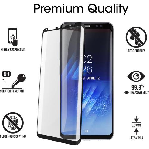 amFilm Glass Screen Protector for Samsung Galaxy S8, 3D Curved Tempered Glass, Dot Matrix with Easy Installation Tray, Case Friendly (Black)